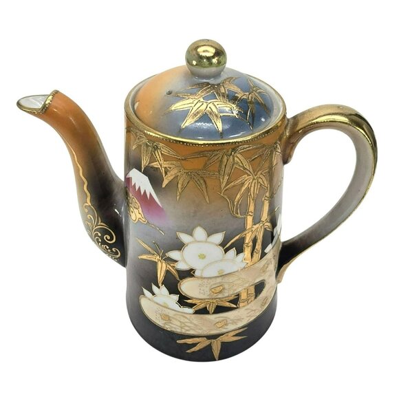 Antique Japanese Porcelain Teapot With Hand-Painted Bamboo & Flower Motif JE326 - Picture 2 of 9